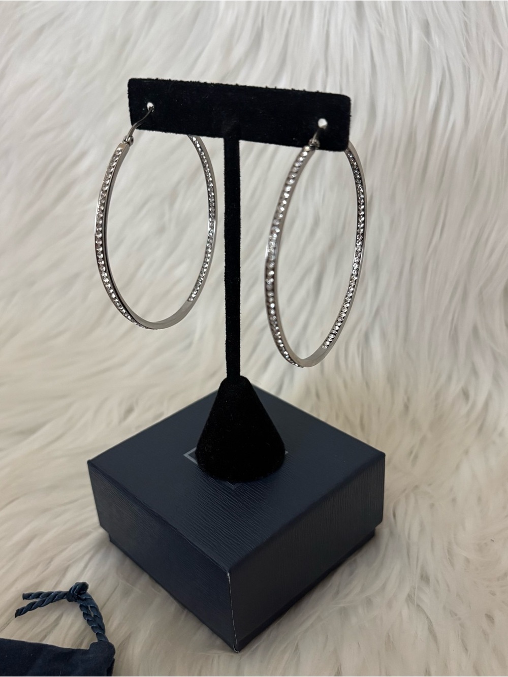 QVC LARGE 2.5” inch Stainless Steel Inside Out Stone Crystal Hoop Earrings - Picture 3 of 8